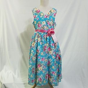 Sleeveless V Neckline Tea Length Girl Dress